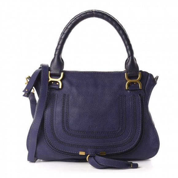 Chloe Marcie Medium Double Carry Satchel Bag Storm Blue Calfskin - Picture 1 of 9